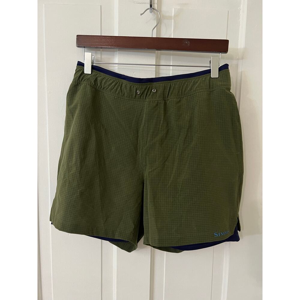 Simms active running walking fishing mens shorts bike shorts small green & blue